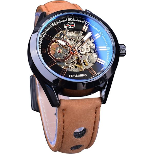 3D Blå Hardlex Glas Herr Transparent Sport Casual Mekanisk Automatisk Armbandsur Toppmärke Lyx