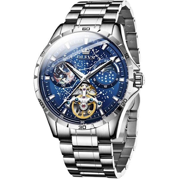 Herrklockor i läder, automatisk mekanisk skelett Tourbillon Diamant Lyx självuppdragande armbandsur Månfas vattentät självlysande
