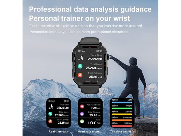 1,85 tums Fitness Tracker Smartklockor Utomhus Sportklocka för Android Iphone