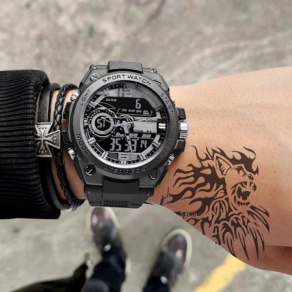 Klocka, Vattentät Militär Digital Analog Klockor, Sport Utomhus Armbandsur Datum Multifunktion Taktik LED Alarm Stoppur