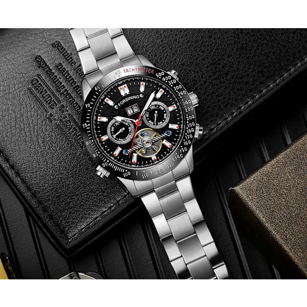 Tourbillon Automatisk Mekanisk Självuppdragande Lyx Rostfritt Stål 44mm Stor Urtavla Herrklocka med Sub-urtavla