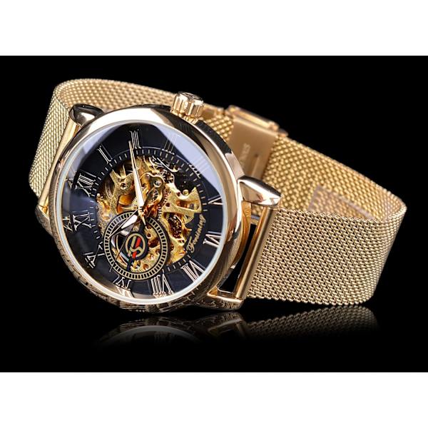 Skelettklocka för män Steampunk-klocka Svart mekanisk klocka Minimalistisk retrodesign Mekanisk skelettarmbandsur Transparent