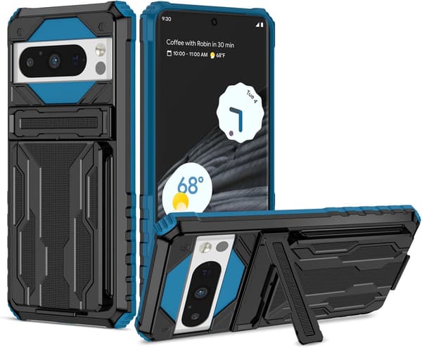 Mobilskal - Google Pixel 8 Pro - Stöttåligt - Dold Ställfunktion - Korthållare Blue Google Pixel 8 Pro