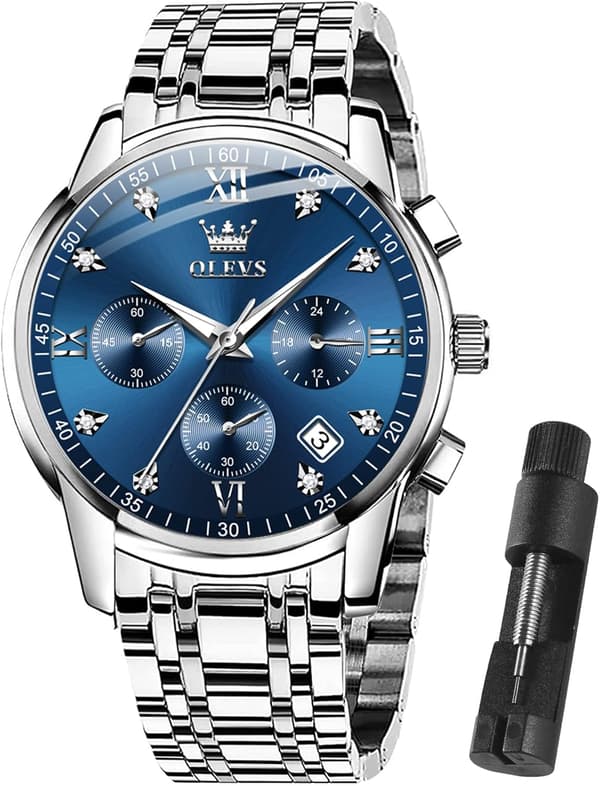 Herre Multifunktionel Vandtæt Multi-urskive Selvlysende Chronograph Ur (Blå Urskive)