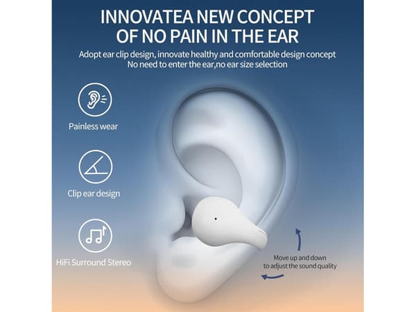Bluetooth Öppna Öra Clip Hörlurar Vit