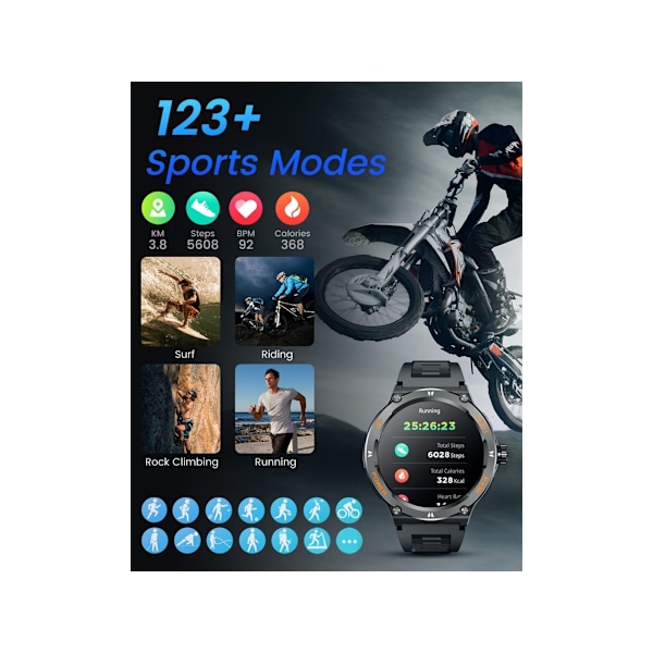Smartklocka Herr Fitness Tracker 1.53\" Touch Screen 3ATM Vattentät Puls Blodtryck Art