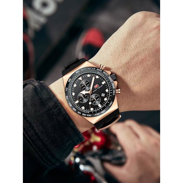 Herr Chronograf Sportklocka Vattentät Militärklocka Analog Kvarts Armbandsur med Datumvisning Silikonarmband Utomhusklocka Reloj para Hombre