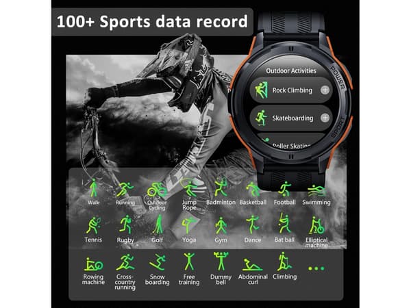 Smarture 1.43 HD Amoled Militær Robust Besvar/Opkald/Ring Aktivitetstracker Lang Batterilevetid Assistent