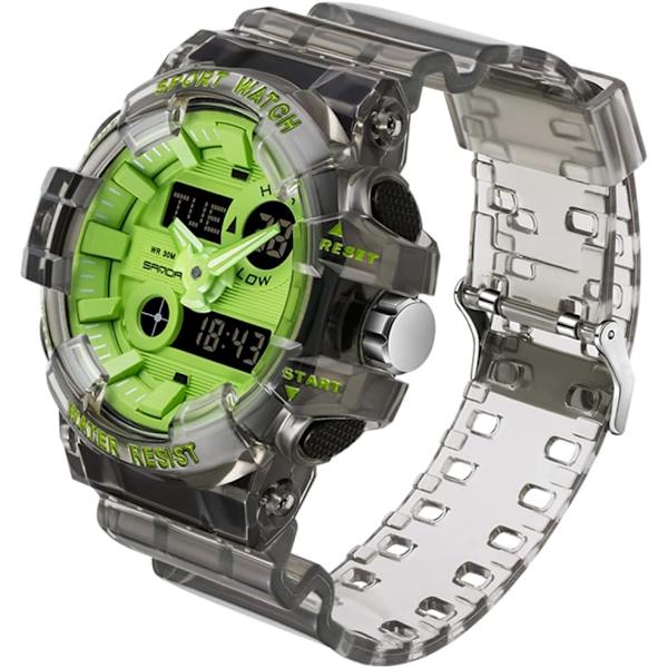 Sanda Herr Dam Stor Urtavla Transparent Multifunktionell Digital Klocka Casual Dubbel Display 12H/24H Stoppur Kalender Unisex Armbandsur