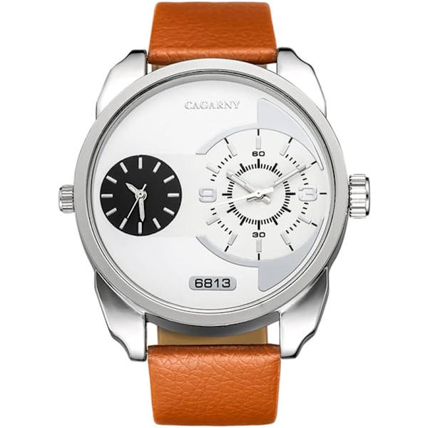 Minimalistisk herrklocka analog dubbel tid med läderarmband herrklocka