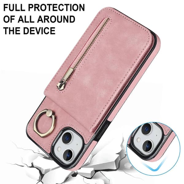 För iPhone 15 Plus Baksida RFID-blockerande Telefonfodral Plånbok Retro PU+TPU Ställfodral