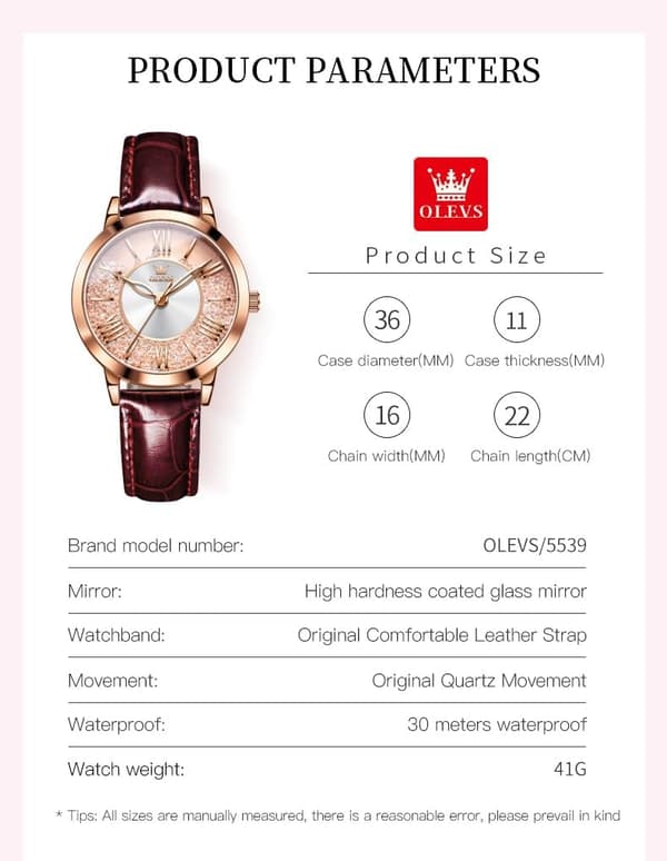Klassisk læderur til kvinder, vandtætte quartz-ure til kvinder (pink)