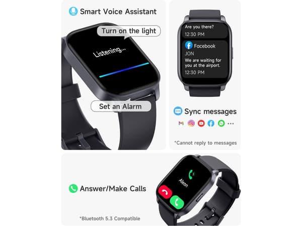 Idw17 Smartklokke med kvinnelig ringefunksjon Ip68 Vanntett Kompatibel med Android Iphone Svart