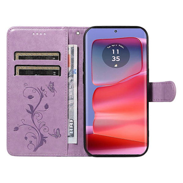 För Motorola Edge 50 Pro 5G Fodral PU Läder Fjäril Blommönster Telefonskal