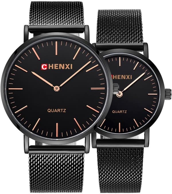 Parure ure til mænd og kvinder, rosaguld, rustfrit stål, mesh-rem, analogt quartz-ur