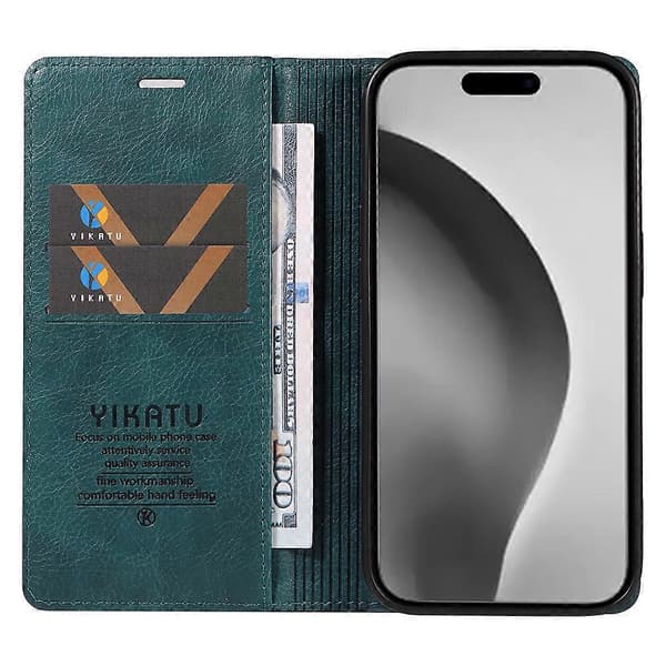 Plånboksfodral i läder med magnetlås för iPhone 16 Pro Max