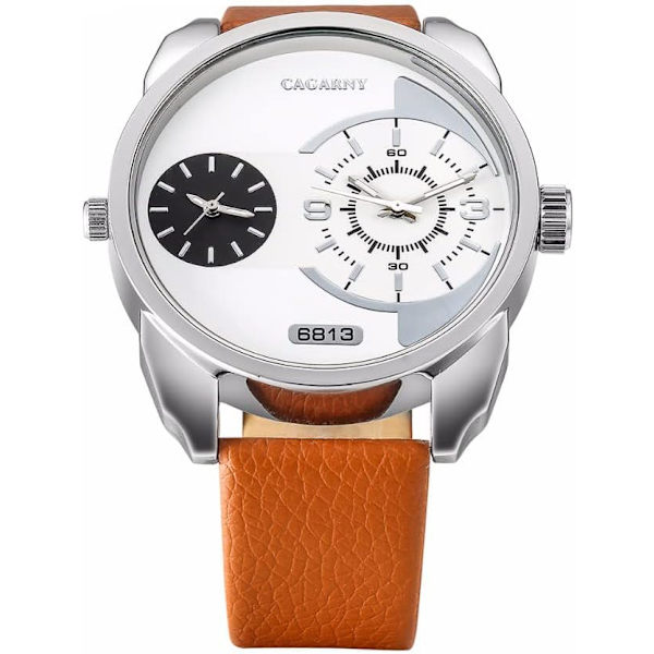 Minimalistisk herrklocka analog dubbel tid med läderarmband herrklocka