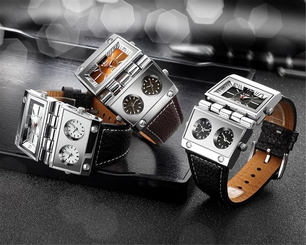 9525 Herrklocka Analog Svart Läderrem 3 Sub-urtavlor