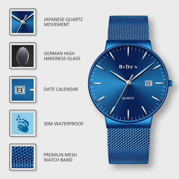 Herr Ultratunn Minimalistisk Klocka Casual Quartz Datumklocka Vattentät Rostfritt Stål Män Slim Enkel Armbandsur