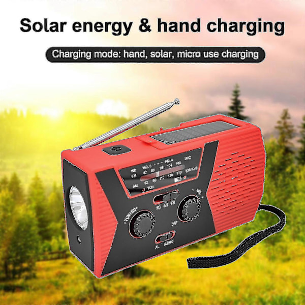 Nödladdare med Handvevsdynamo 4000mAh Väderradio Ficklampa Solcellsladdare