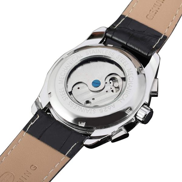 Herr Tourbillon Stil Svart Läderrem Datum Automatisk Mekanisk Kalenderklocka FSG625M3T4