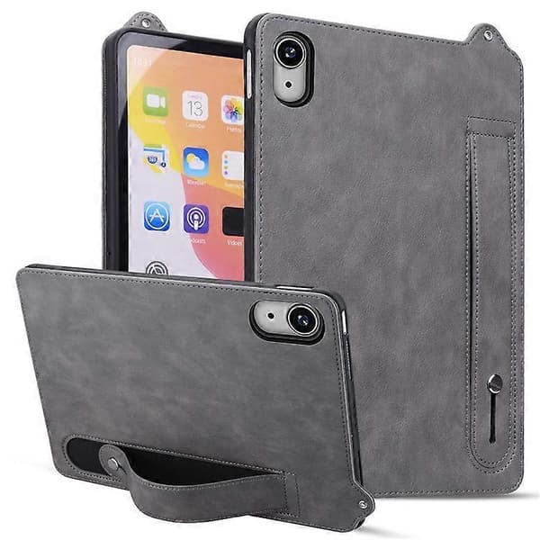 Läderfodral för iPad mini (2024) (A2996 A2995) / mini (2021) (A2568) med handrem och ställ