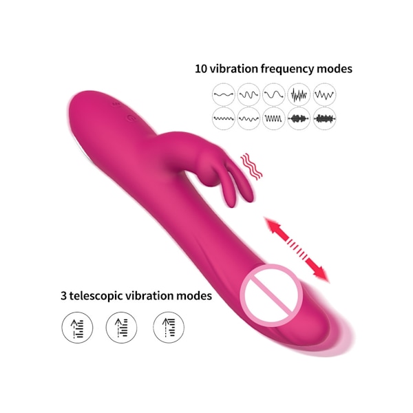 10 Hastigheter Dubbelmotor Teleskopisk Kanin Vibrator för Kvinnor (Gul)