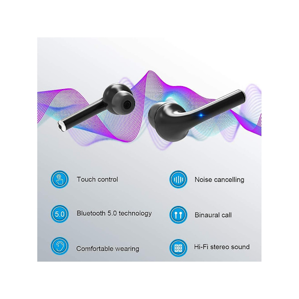 Brusreducerande Bluetooth Hi-Sound Stereo Touch Control Hörlurar Svart
