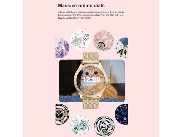 1.28 Tommer Diamant Touchskærm Smartwatch til Kvinder til Android Ios Rosaguld