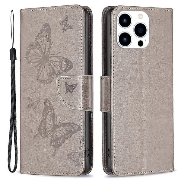 Læderetui til iPhone 16 Pro Max pung med sommerfuglprint