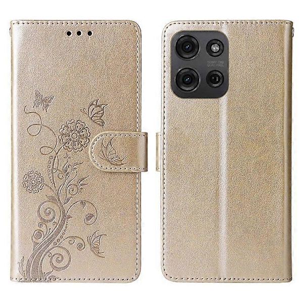 Fodral för Motorola Moto G75 5G, fjärils- och blomstermönstrat plånboksfodral i läder
