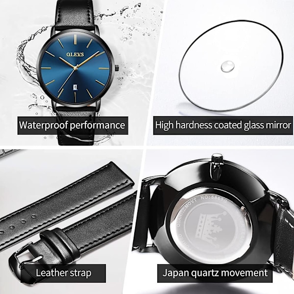 Herr Ultra-tunn Enkel Läder Quartz Klocka (Brun)