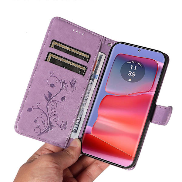 För Motorola Edge 50 Pro 5G Fodral PU Läder Fjäril Blommönster Telefonskal