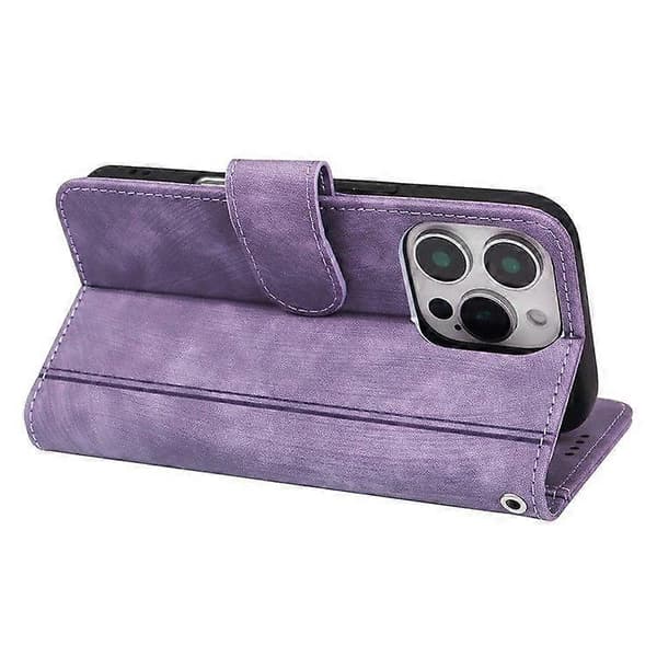 Til iPhone 16 Pro Max Linjemønster Læder Etui 9 Kort Slots Pung Cover