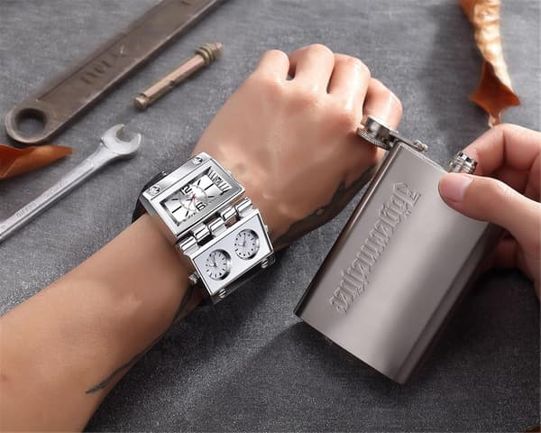 9525 Herrklocka Analog Svart Läderrem 3 Sub-urtavlor