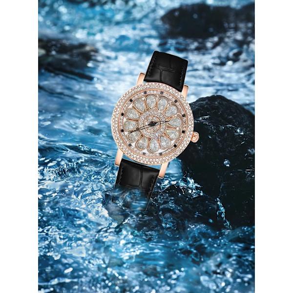 Damklocka Roterande Urtavla Diamant Lätt Lyx Damklockor Läderrem Analog Display Elegant Kvarts Armbandsur för Kvinnor