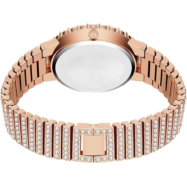Hip Hop Herrklocka Bling Lyxig Stil Full Diamant Rostfritt Stål Datum Vecka Quartz Analog Display Vattentät Herrarmbandsur