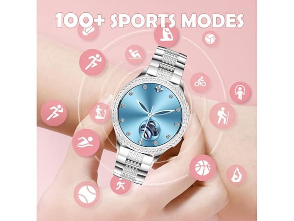 Smartklocka för Kvinnor Smartwatch Android Ios Telefoner Ringa/Svara Samtal Puls Blodtryck 100+ Lägen