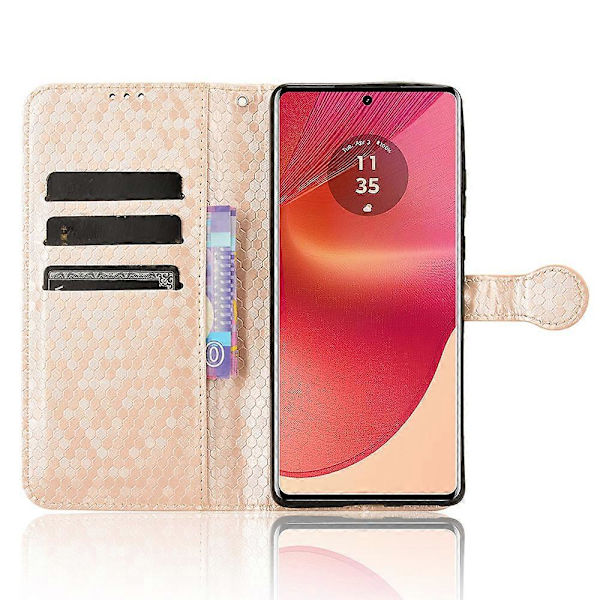 Stativfodral med prickmönster, kortfack och läderöverdrag för Motorola Edge 50 Fusion 5G