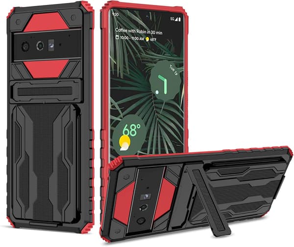 Telefondeksel - Google Pixel 6 Pro - Støtsikker - Skjult stativ - Militærgrønn Red Google Pixel 6 Pro