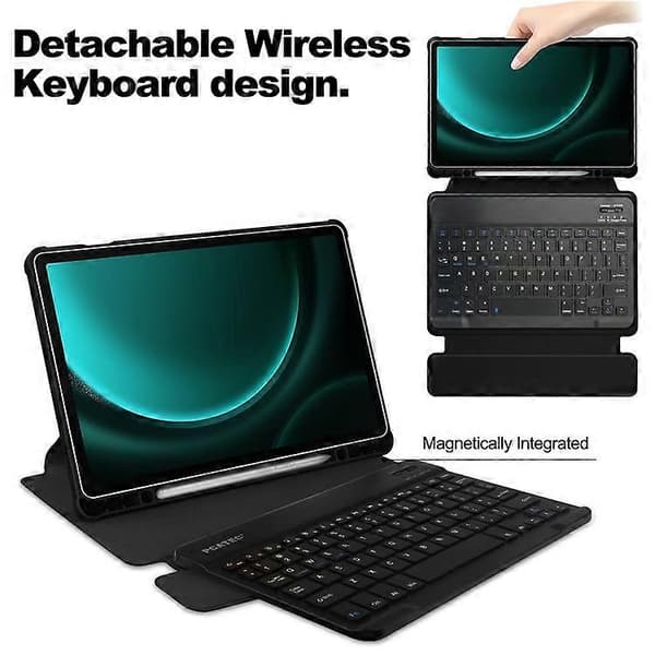 Samsung Galaxy Tab S9 FE Plus Tablet Fodral med Bluetooth-tangentbord och Vridbart Ställ
