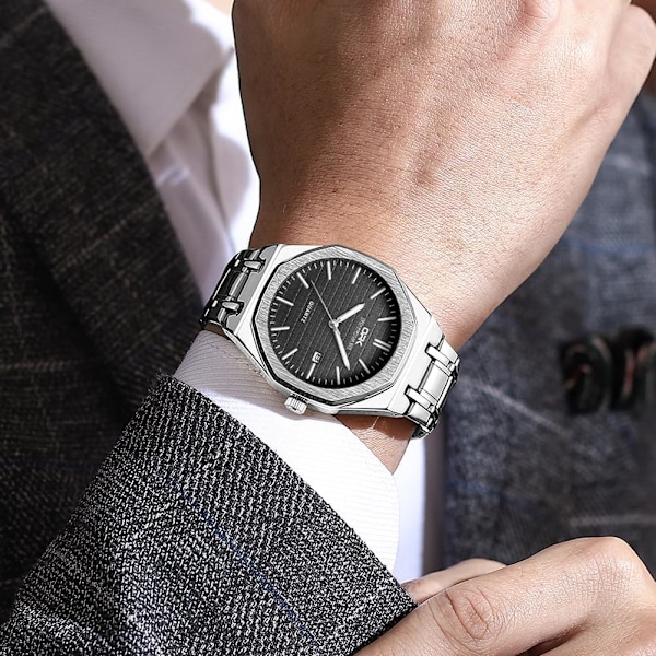 Herrklocka Guld Silver Quartz Rostfritt Stål Lyxig Kostym Analog Business Självlysande Vattentät Klocka