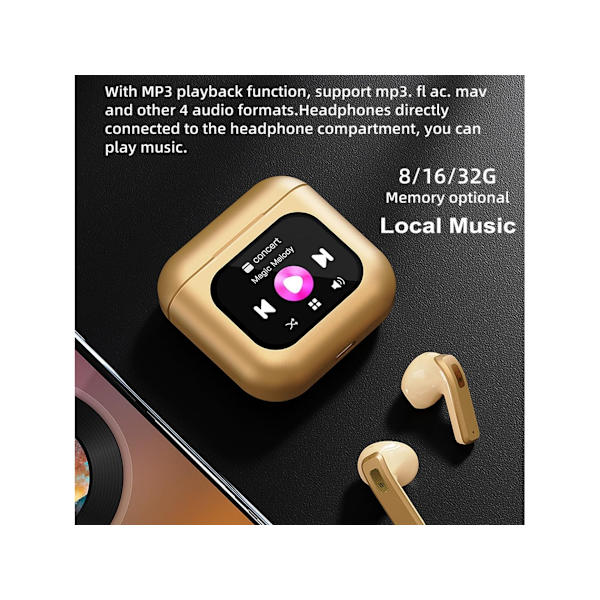 Trådlösa Touch Screen Hörlurar Smart Touch Tygförvaring Bluetooth Brusreducering Guld