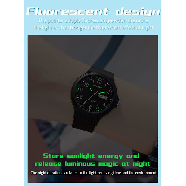 Enkla klockor för kvinnor minimalistisk stil TPU-armband Datum Veckodag Visning Kvarts Damklocka Lättvikt Vattentät Unisex Armbandsur