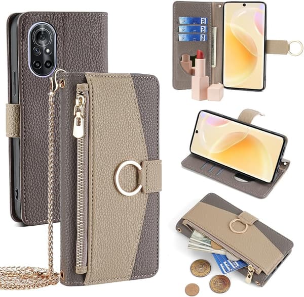 Wallet Case - Huawei Mate 30 Lite/nova 5i Pro/nova 5z - PU-lær - Støtsikker - Skulderstropp Gray