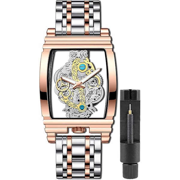 Affärsmän Klocka Dubbelsidig Ihålig Transparent Analog Display Rostfritt Stål Quartz Vattentät Kreativ Herrarmbandsur