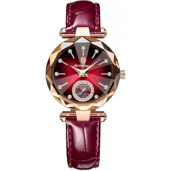 Lyxig damklocka med diamanturtavla, elegant klocka för kvinnor, läder, kvarts, damarmbandsur, vattentät, analog display, rostfritt stål