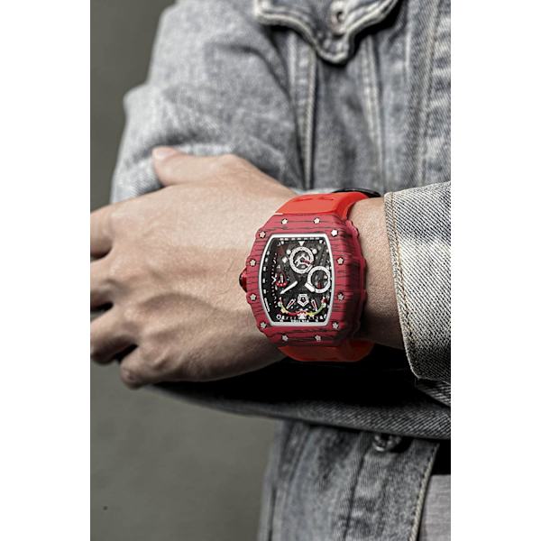 Herrklocka Kvarts Skelett Hollow Herr Sportklocka Kronograf Silikon Analog Armbandsur för Män