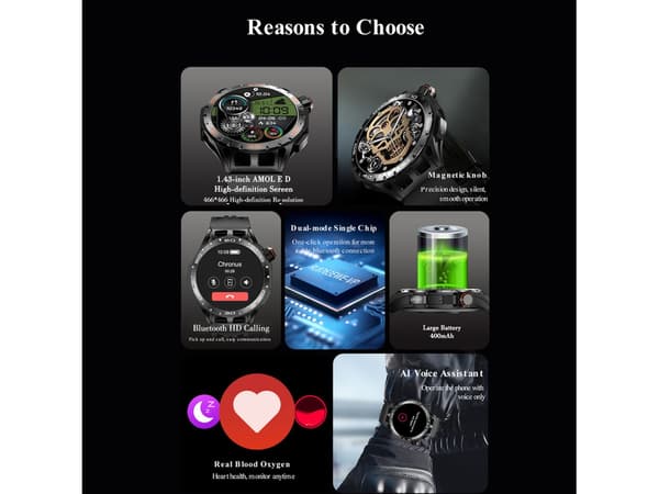 La102 Smartwatch til mænd 1,43'' AMOLED-skærm AI Stemmeassistent Sort