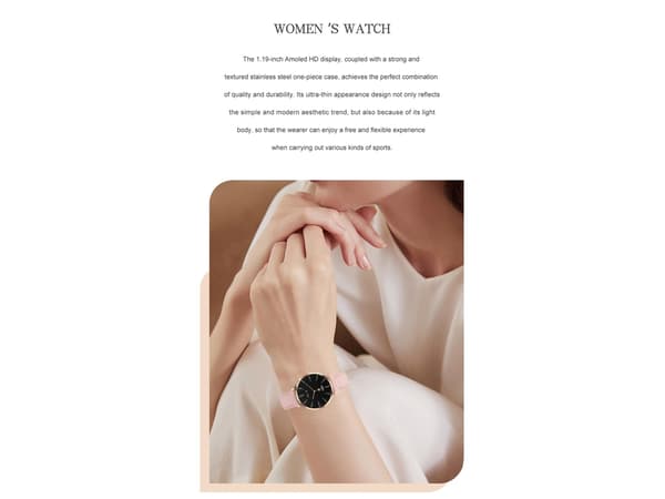 T8Mini Smartklokke 1.19'' Amoled Helseassistent for Kvinner Smart Klokke Rosa